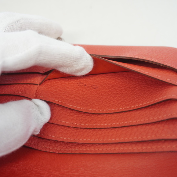 Auth Hermes Dogon Long D Engraved Rouge De Cool Taurillon Clemence Long Wallet - Picture 5 of 10